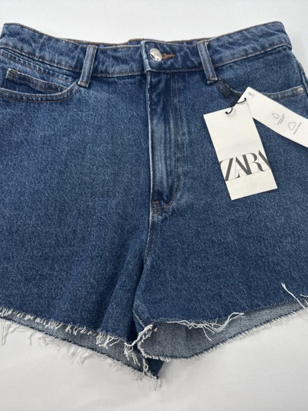 Zara Womens Denim Shorts 6 Blue Cuff Off Raw Hem High Waist Grunge Festival NEW
